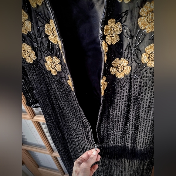 Brand New Hand Beaded Gown, Black and Gold, by Fleur de Paris, New Orleans - Picture 11 of 16